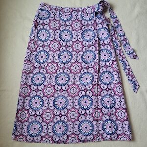 Purple Linen Blend Midi Wrap Skirt Women's Size 10, a-line, Geometric